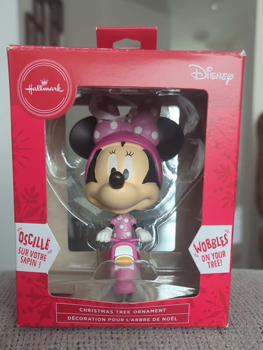 Hallmark Minnie Mouse Wobble Head Pink Vespa Scooter Christmas Tree Ornament